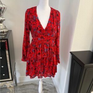 Zara Red and Blue Floral Long Sleeve Dress